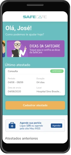 Celular com o aplicativo Safecare